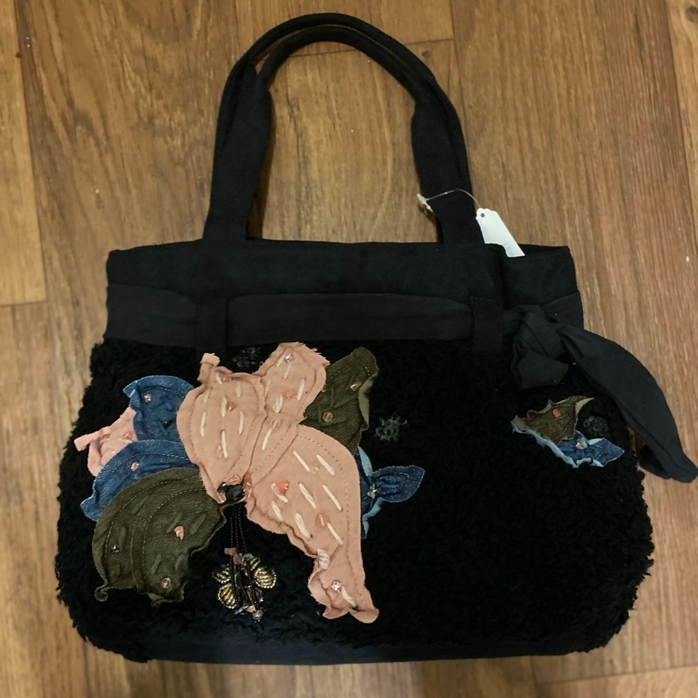 Vintage Y2K Black and Pink Embroidered Women's Bag